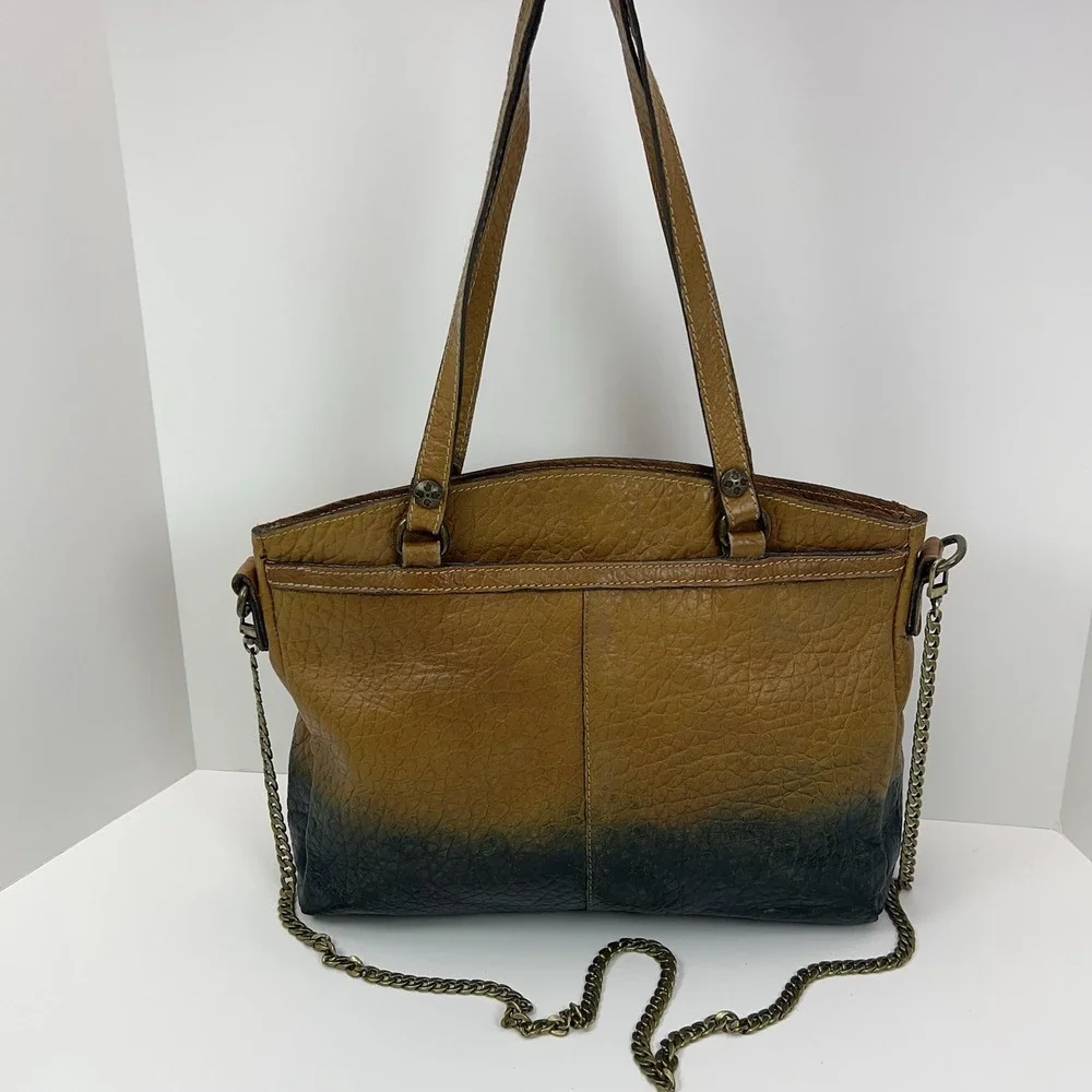 PATRICIA NASH Poppy Italian Leather Satchel Tote Distressed‎ Gradient Brown Blue